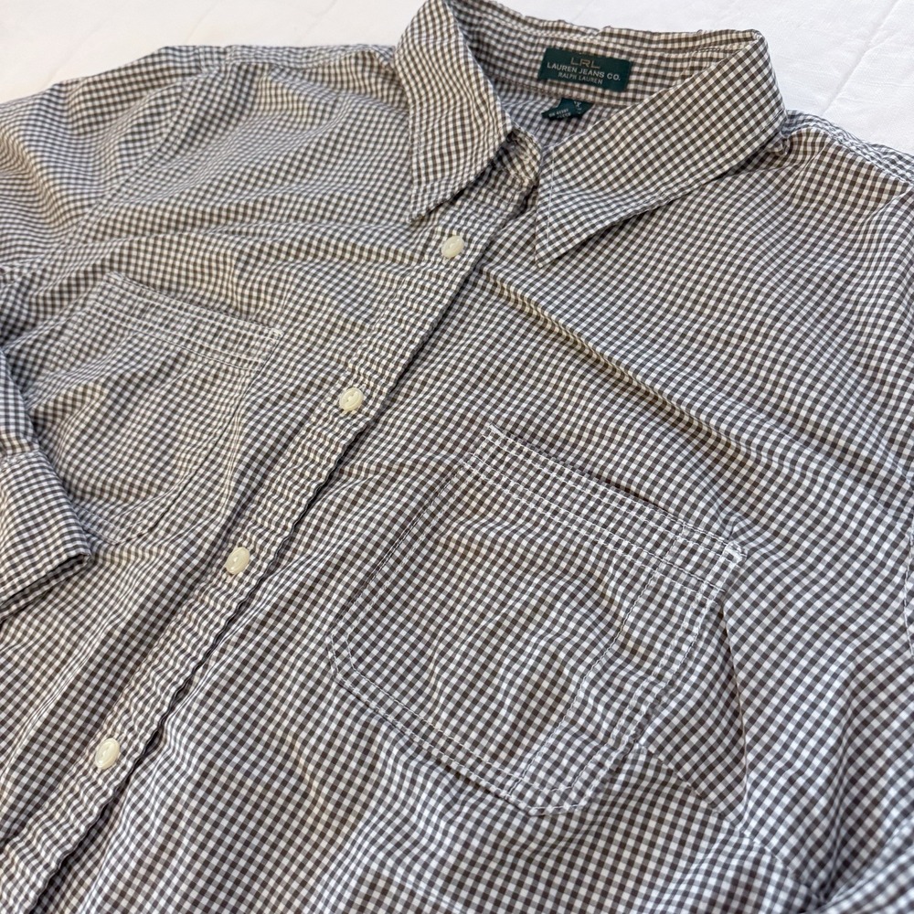 Lauren Ralph Lauren Long Sleeve Button Down 2X Brown Gingham Print
